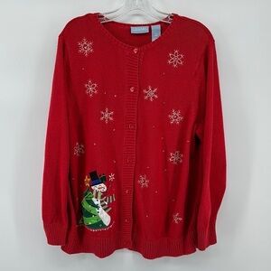 Liz&Me Red Christmas Cardigan Sweater with Snowflake Design‎ Sz 0X/16W